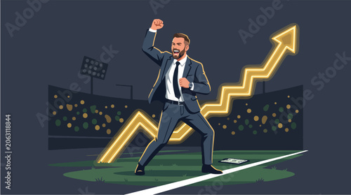 Foto Football Manager Celebrating Successful Tactical Adjustment Vector Illustration