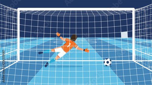 Tableau sur toile Goalkeeper Scrambling to Stop Ball Crossing Goal Line Soccer Vector