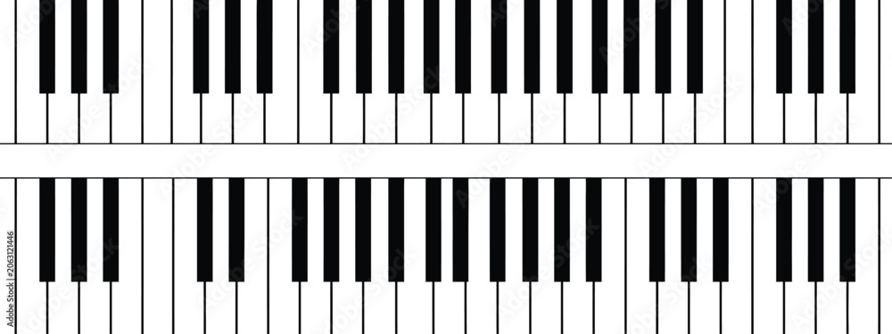 Fototapeta premium Minimal piano keyboard layout vector illustration featuring black and white musical keys pattern with full octave piano design.