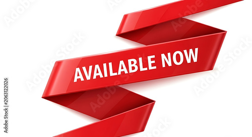 Red available now banner with zigzag edges