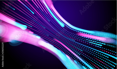 Technology Artificial Intelligence banner with perspective lines. Ai big data stream lines waves on blue background. Futuristic network connect vector fast blurred design.
