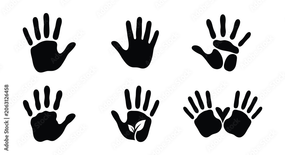 Obraz premium Handprint silhouettes with varying internal designs flat vector illustration