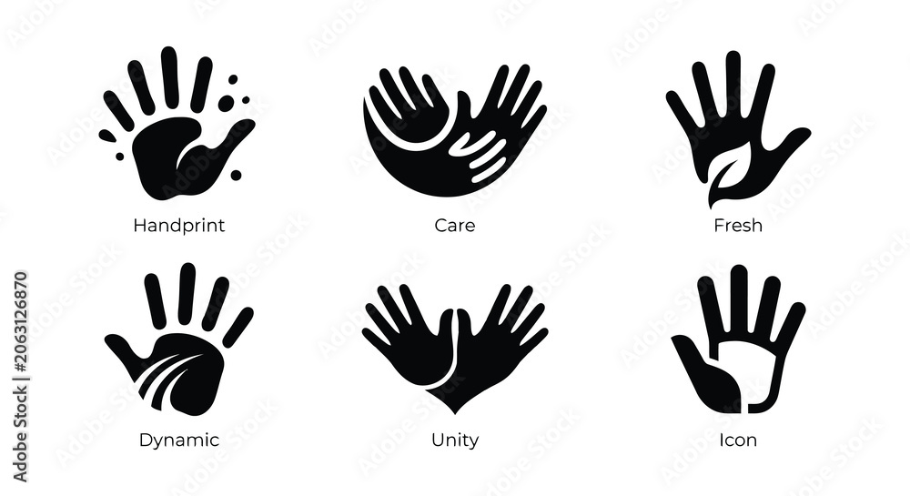 Fototapeta premium Handprint silhouettes with varying internal designs flat vector illustration