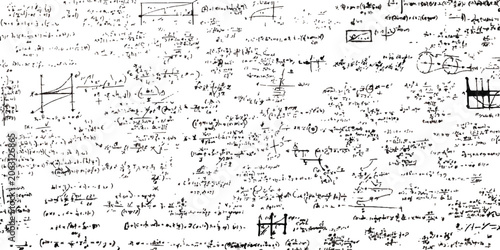 Tableau sur toile Complex mathematical formulas and physics equations written in dark ink on a lig