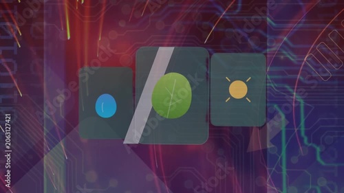 Digital interface with nature icons showing sustainability and environment