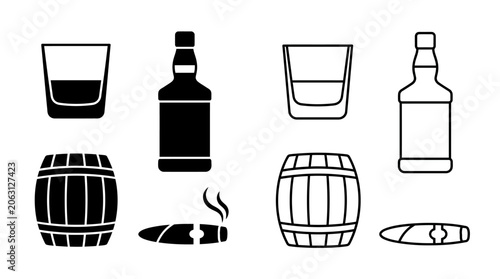 Foto Alcoholic beverages and smoking objects black and white vector illustration