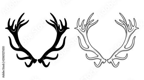 Tableau sur toile Deer antlers black and white line art illustration pair