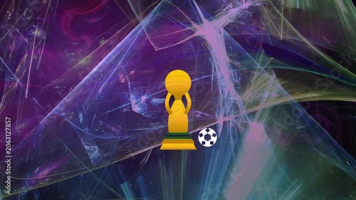 Golden Soccer Trophy Icon Spinning on an Abstract Colorful Background