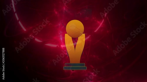 Golden trophy award displayed on abstract dark red fractal background