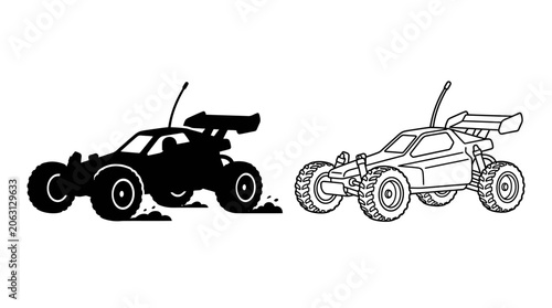 Tableau sur toile Off road Buggy And Silhouette Black And White Line Art