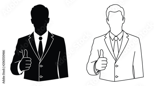 Fotografie Businessperson Silhouette And Outline Giving Thumbs Up Black And White
