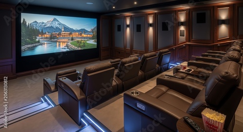 Luxury Home Cinema Plush Recliners, Big Screen, Ambient Lighting