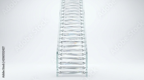 Perspective View of an Infinite Row of Clear Glass Bottles on a White Background for Cosmetic Packaging Design
