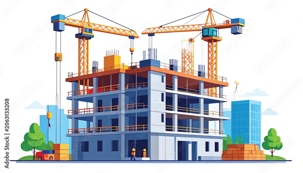 Fototapeta premium Construction site with building cranes.