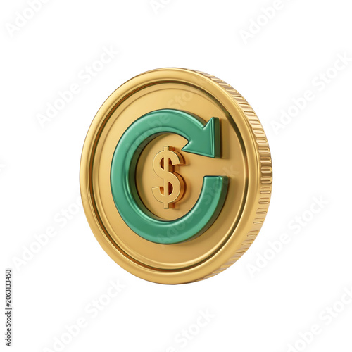 Gold coin with green currency exchange symbol for financial concept