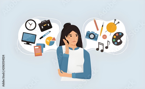 Woman Choosing Between Career and Hobbies Work Life Balance Concept
