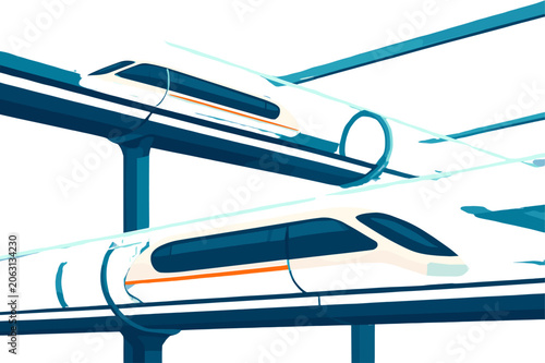 Quadro su tela Futuristic high-speed maglev trains gliding on elevated tracks, showcasing advanced transportation technology