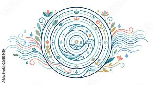 Foto Abstract circular illustration of water cycle with flowers and leaves