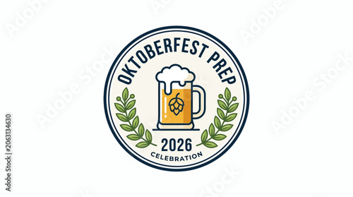 Oktoberfest Celebration Logo with Beer Glass Hops and Laurel Wreath for Autumn Event