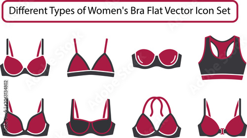 Photography Collection Of Women s Bra Flat Vector Icons On A White Background bras lingerie