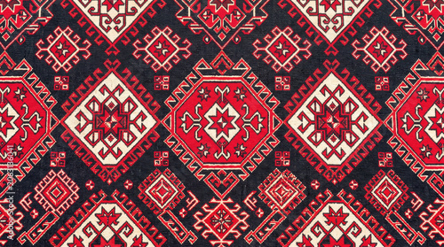 Red and black geometric oriental rug pattern textile