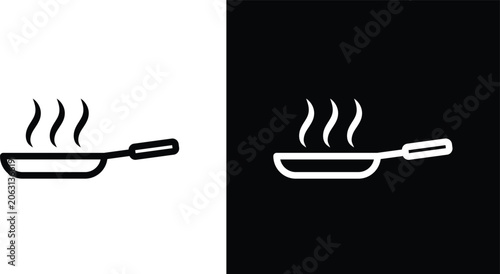 Εκτύπωση καμβά Pan frying icon set in black and white colors