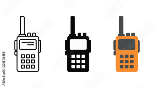 Photos Portable two way radio walkie talkie icons in outline solid black and orange col