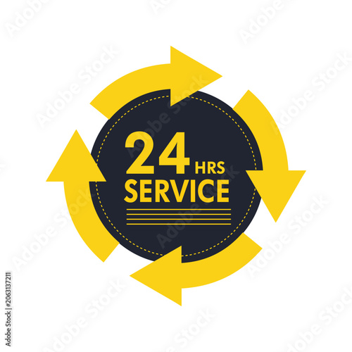 Bild auf Leinwand 24 Hours Service Vector Icon – Round Non-Stop Customer Support Badge with Rotati