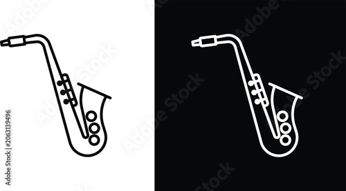Photography Saxophone icon set in black and white colors
