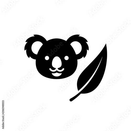 Canvas Print Minimalist koala head and eucalyptus leaf illustration for wildlife branding