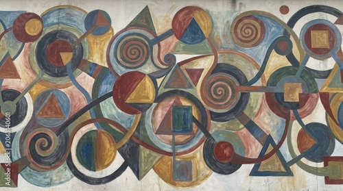 Dynamic geometric mural art urban space wall painting colorful environment artistic perspective visual expression