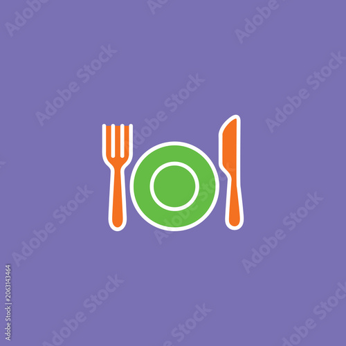 Fork knife and plate flat icon, dining and restaurant vector symbol