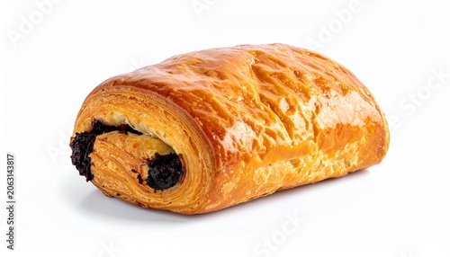 Freshly baked pain au chocolat or chocolate croissant isolated on a white background