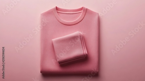 Minimalist Monochromatic Pink: A Neatly Folded Textured Sweater in Soft Light.