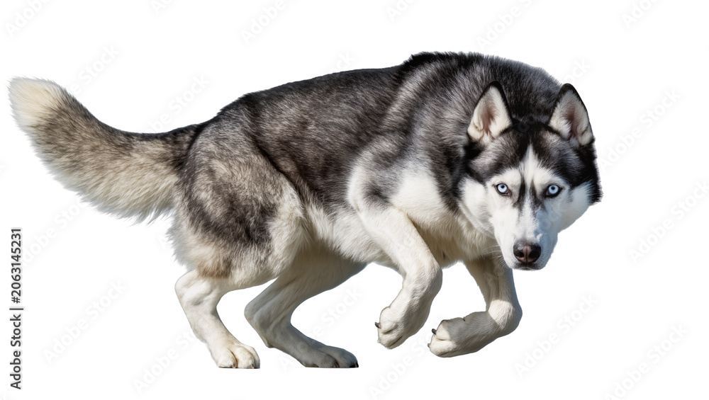 Fototapeta premium Siberian Husky dog running with blue eyes