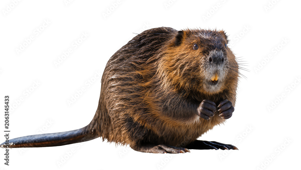 Fototapeta premium North American beaver with prominent incisors and flat tail
