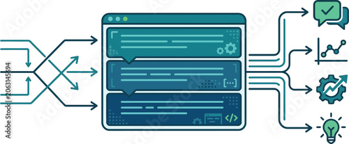 Data processing flow diagram illustrates how input information is transformed into various actionable outputs and strategic business insights.