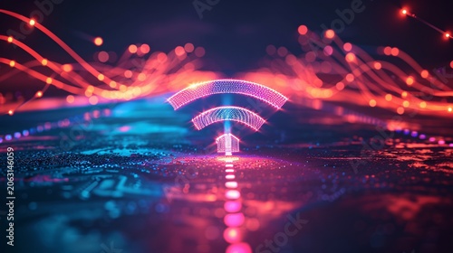 Futuristic high-speed wireless data tech, sleek vector design of network connection, with text copy space.