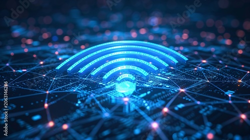 High-speed wireless connection tech, futuristic data network, sleek vector design, ample text copy space
