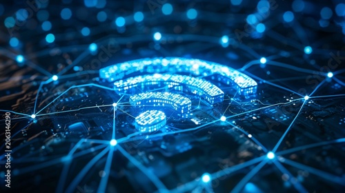 High-speed wireless connection tech, futuristic data network, sleek vector design, ample text copy space