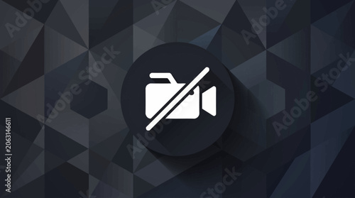 Camera disabled icon on dark geometric background for video conference privacy and security settings