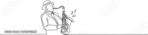Photography Continuous line drawing of a jazz musician playing the saxophone one line vector