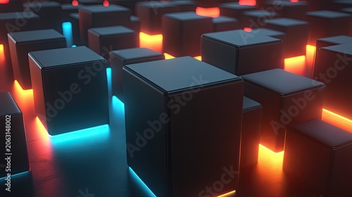 Abstract 3D Cubes with Neon Lighting: Futuristic, Geometric, and Modern Design