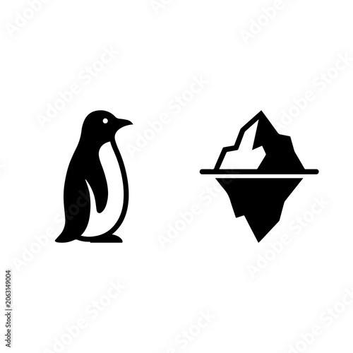 Canvastavla Penguin and iceberg icon set polar nature concept with antarctic, wildlife