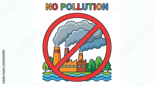 Environmental warning graphic illustrating air pollution from factory smoke stacks