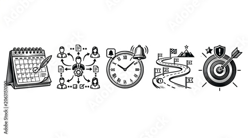 Business planning and strategy icons for success.