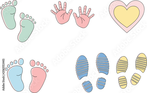 Baby's first year memory keepsake with hand and footprint soft pastel colors
