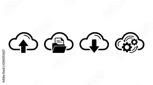 Cloud Storage Icons in Black and White