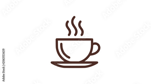 Steaming coffee cup icon with saucer for cafe menu design in minimalist style