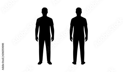 Full length front and back view silhouette of a man vector illustration isolated on white background
